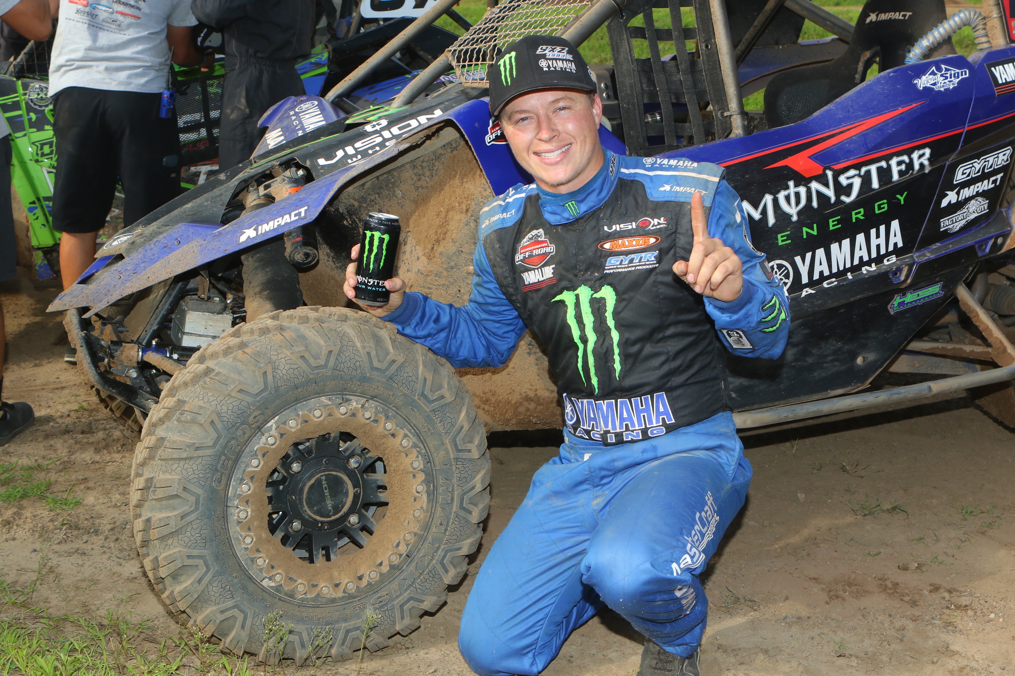 CJ Greaves celebrating a Champ Off-Road win